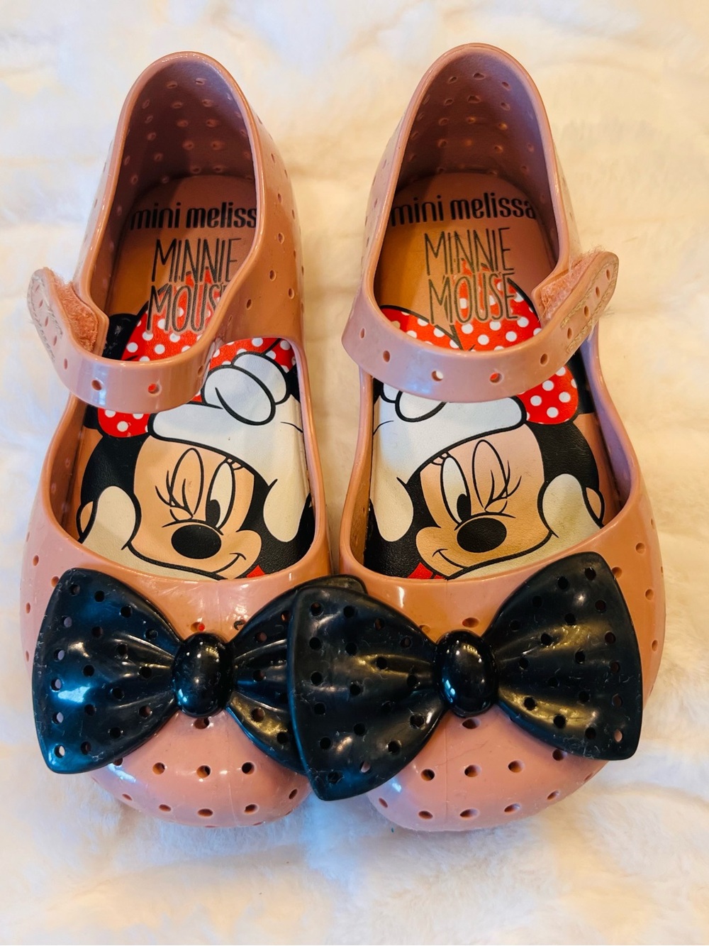 Mini Melissa Pink Mary Jane Sandals with Black Bow - Minnie Mouse Insole